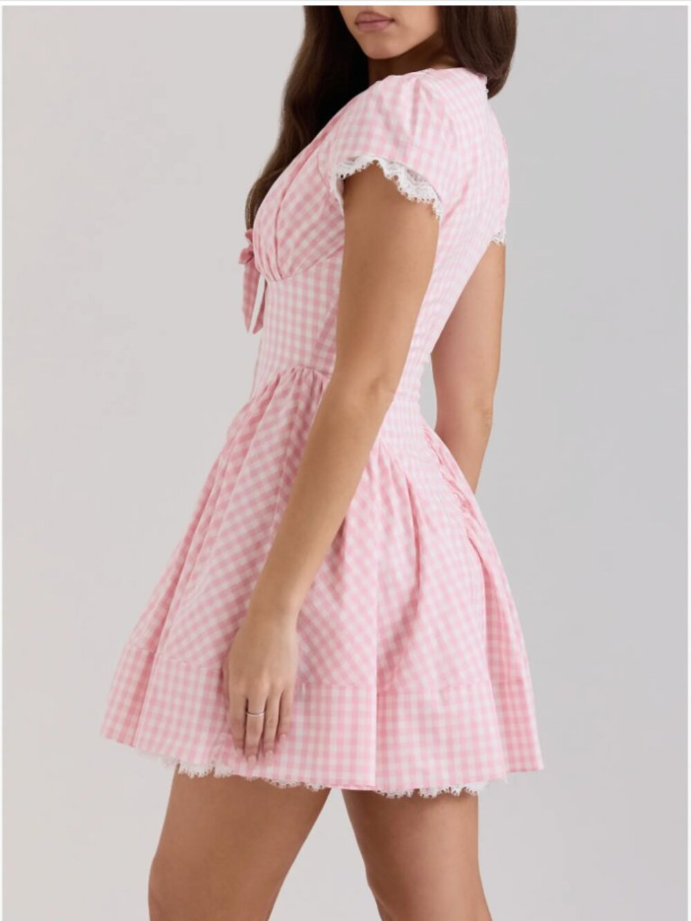 House of CB Emiliana Pink Gingham Cotton Mini Dress Size M Regular Length NWT - Picture 10 of 13